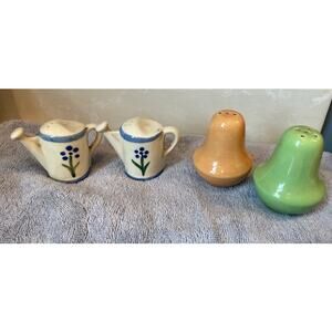 VINTAGE Shawnee watering can/ green & yellow salt and pepper shakers